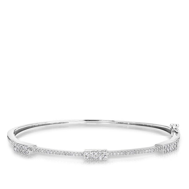 14KT White Gold Triple Brick Diamond Bangle