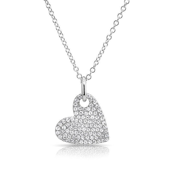 14KT White Gold Hanging Heart Diamond Necklace