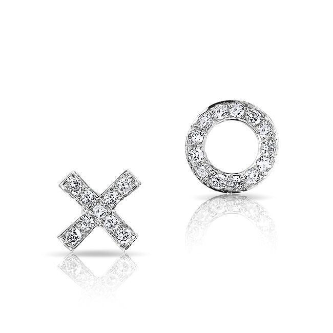 14KT White Gold Diamond Mini XO Stud Earrings