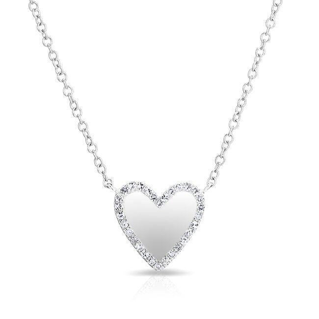 14KT White Gold Diamond Trimmed Heart Necklace