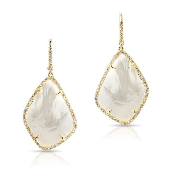 14KT Yellow Gold Mother Of Pearl Organic Diamond Earrings