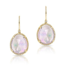 14KT Yellow Gold Shimmer Pink Amethyst Diamond Earrings