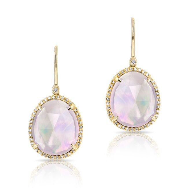 14KT Yellow Gold Shimmer Pink Amethyst Diamond Earrings