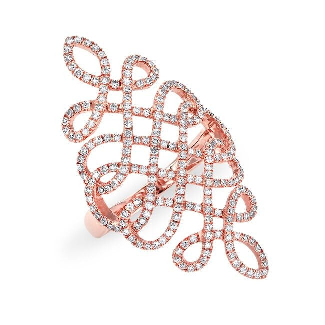 14KT Rose Gold Diamond Woven Lace Ring