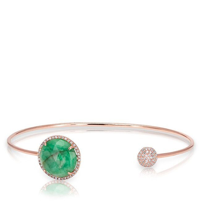 14KT Rose Gold Emerald And Diamond Disc Bracelet