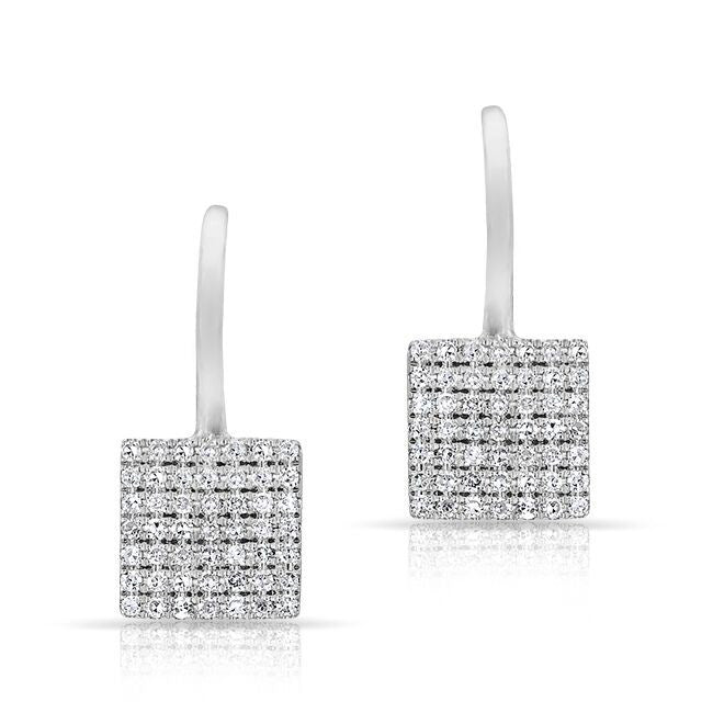 14KT White Gold Diamond Square Wireback Earrings