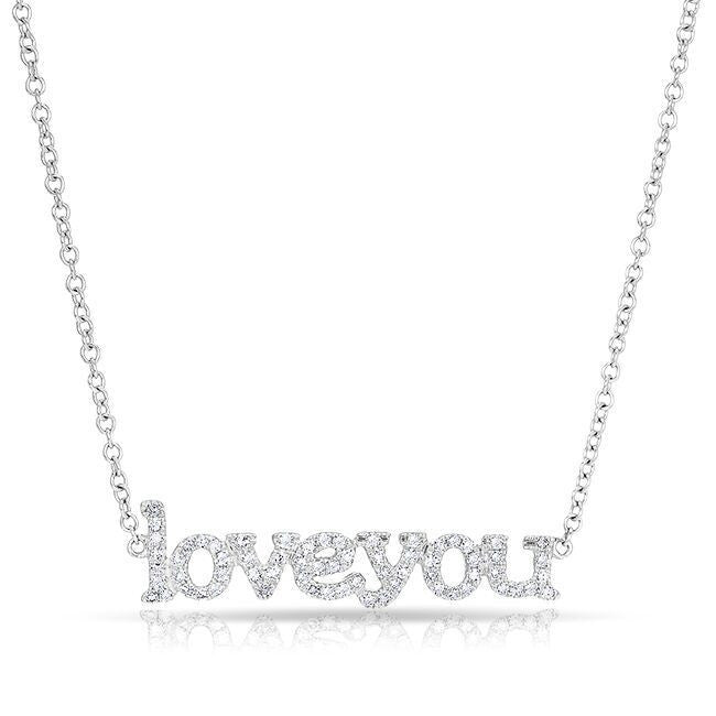 14KT White Gold Diamond Love You Necklace