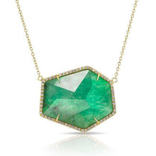 14KT Yellow Gold Emerald Diamond Gem Necklace