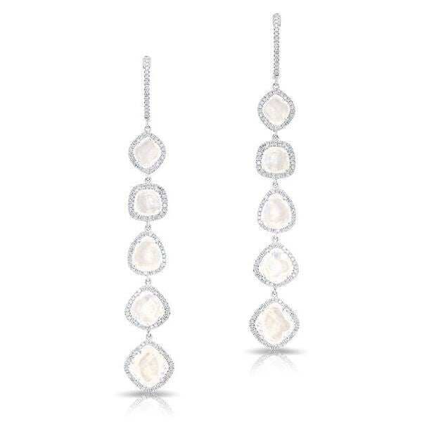 14KT White Gold Organic Moonstone Diamond Drop Earrings