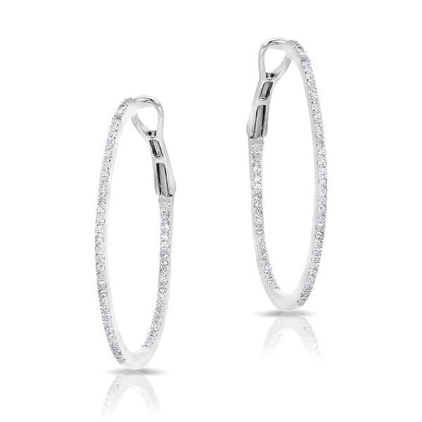 14KT White Gold Diamond Small Hoop Earrings