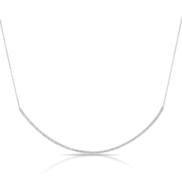 14KT White Gold Diamond Long Thin Crescent Necklace