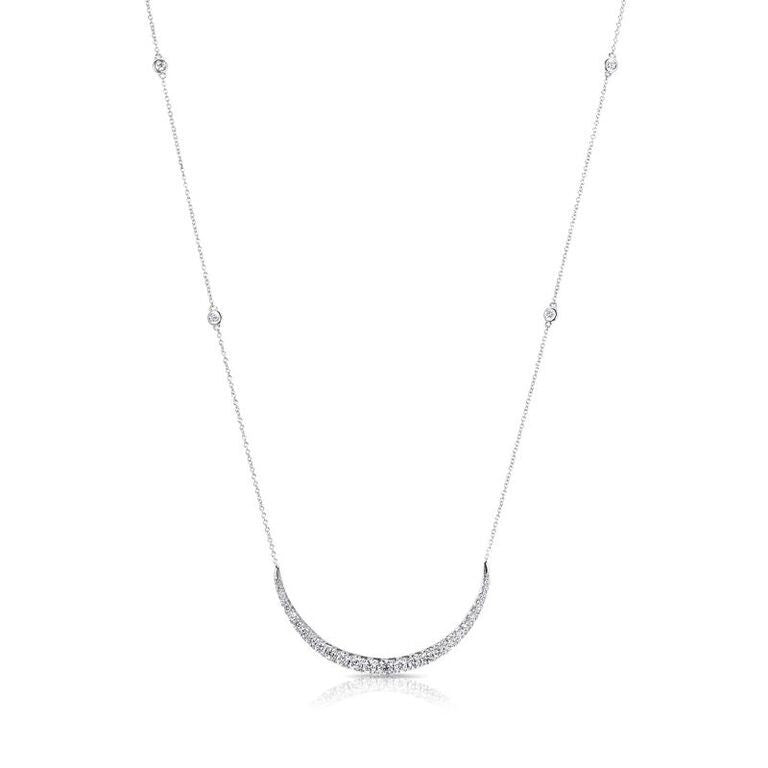 14KT White Gold Diamond Crescent Diamond Chain Necklace