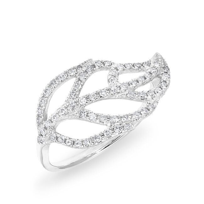 14KT White Gold Diamond Leaf Ring
