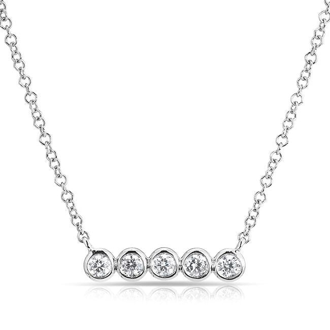 14KT White Gold Bezel Set Diamond Short Bar Necklace