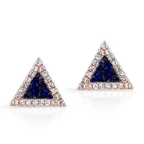 14KT Rose Gold  Black Onyx Diamond Triangle Stud Earrings