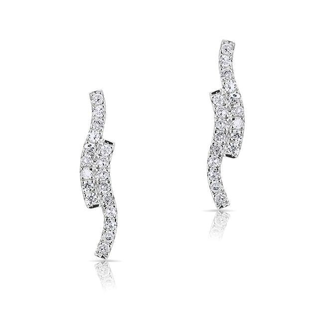14KT White Gold Diamond Ripple Stud Earrings