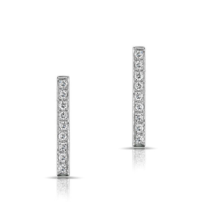 NOL:14KT White Gold Diamond Long Bar Stud Earrings