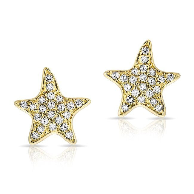 14KT Yellow Gold Diamond Starfish Stud Earrings