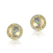 14KT Yellow Gold Mini Round Opal Diamond Stud Earrings