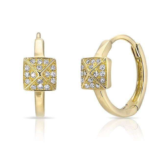 14KT Yellow Gold Diamond Pyramid Huggie Earrings
