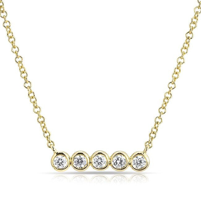 14KT Yellow Gold Bezel Set Diamond Short Bar Necklace
