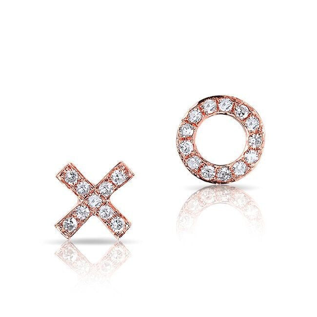 14KT Rose Gold Diamond Mini XO Stud Earrings