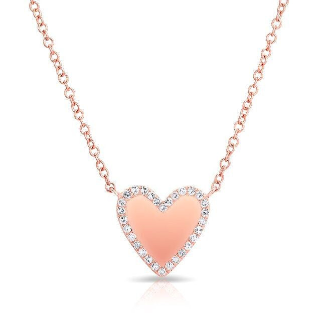 14KT Rose Gold Diamond Trimmed Heart Necklace