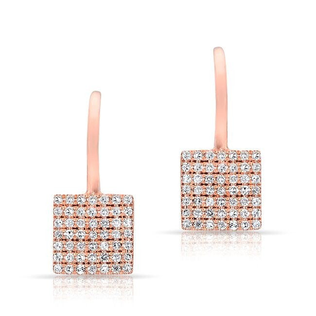 14KT Rose Gold Diamond Square Wireback Earrings