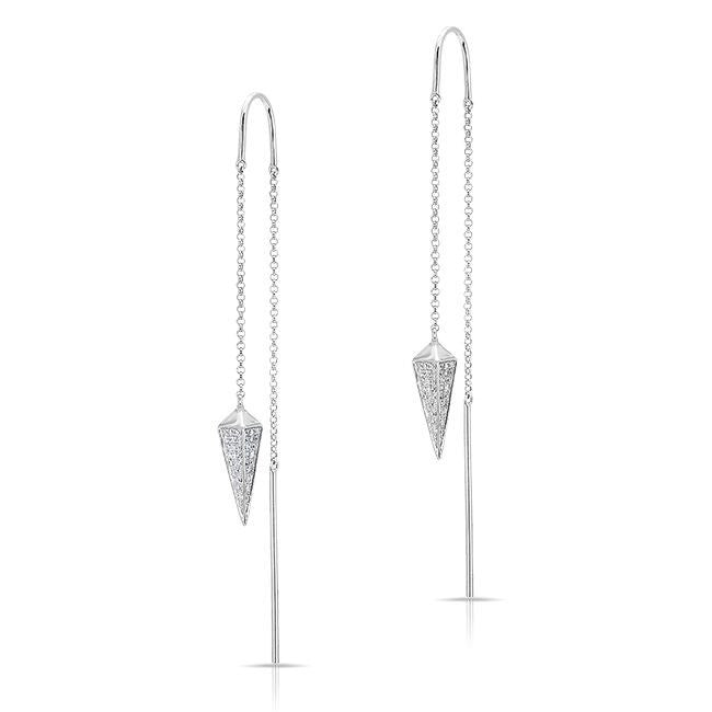 14KT White Gold Diamond Lantern Threader Earrings