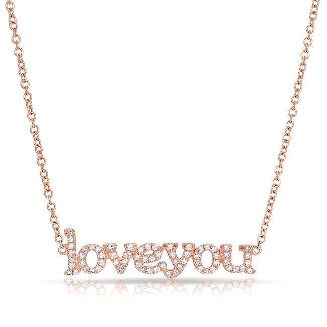 14KT Rose Gold Diamond Love You Necklace