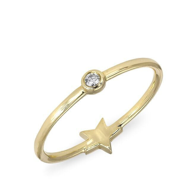 14KT Yellow Gold Diamond Mini Star Ring