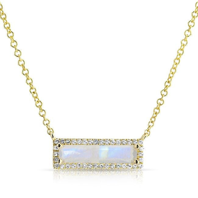 14KT Yellow Gold Moonstone Diamond Brick Necklace