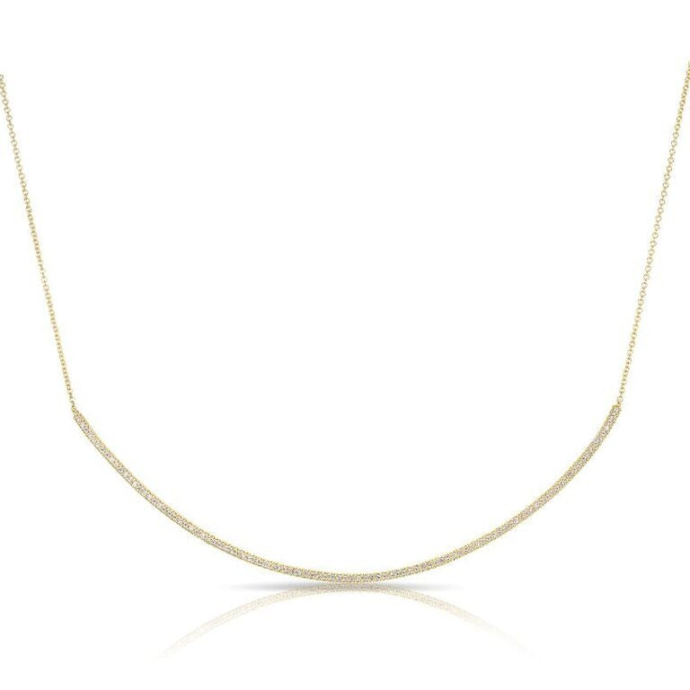 14KT Yellow Gold Diamond Long Thin Crescent Necklace