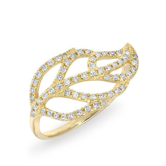 14KT Yellow Gold Diamond Leaf Ring