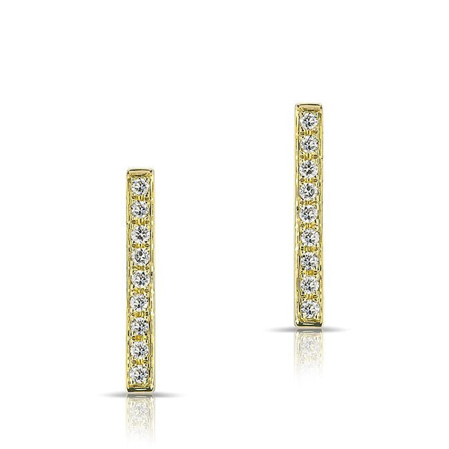 NOL:14KT Yellow Gold Diamond Long Bar Stud Earrings
