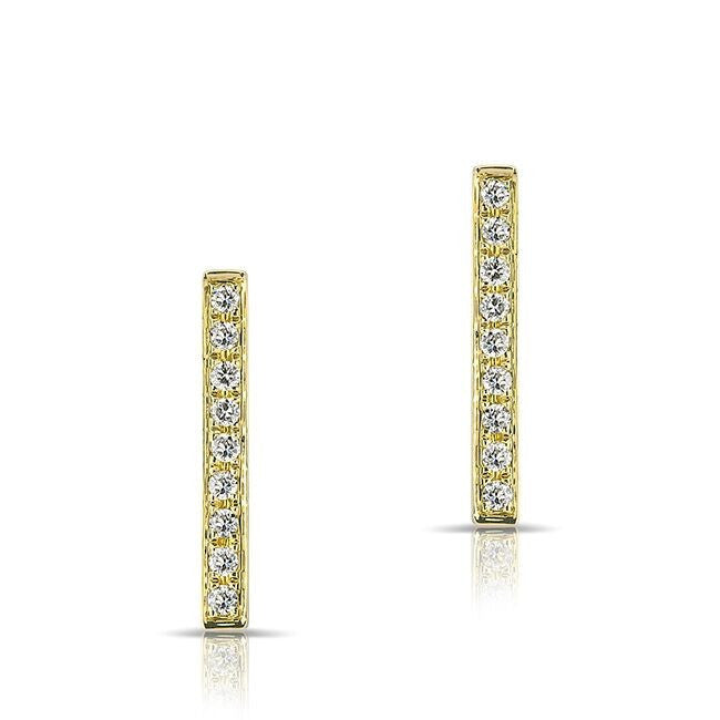 14KT Yellow Gold Diamond Long Bar Stud Earrings