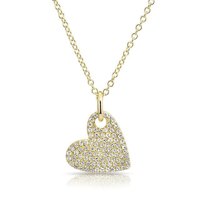 14KT Yellow Gold Hanging Heart Diamond Necklace