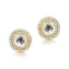 14KT Yellow Gold White Topaz Diamond Sonrisa Stud Earrings