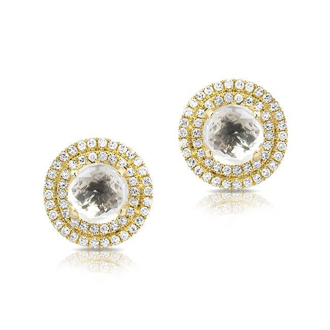 14KT Yellow Gold White Topaz Diamond Sonrisa Stud Earrings
