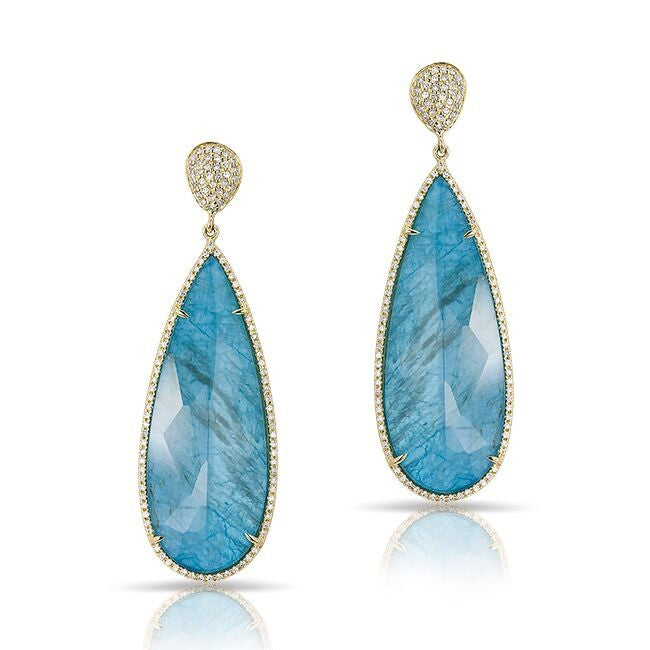 14KT Yellow Gold Blue Apatite Diamond Drop Earrings