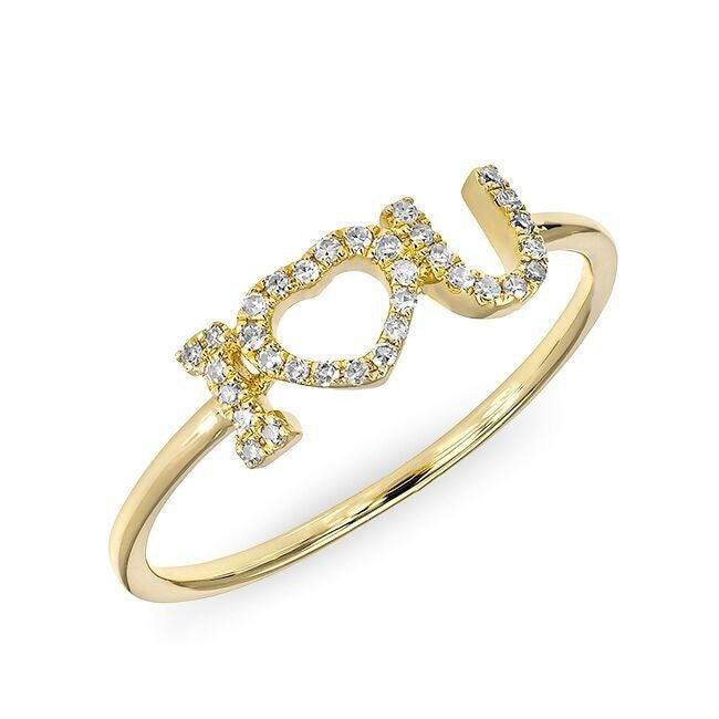 14KT Yellow Gold Diamond I - Heart - U Ring