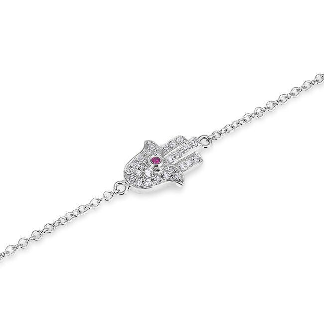 14KT White Gold Diamond Hamsa Bracelet