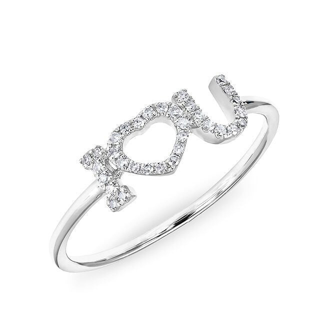 14KT White Gold Diamond I - Heart - U Ring