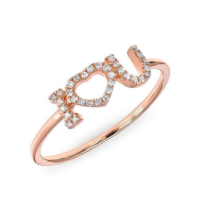 14KT Rose Gold Diamond I - Heart - U Ring