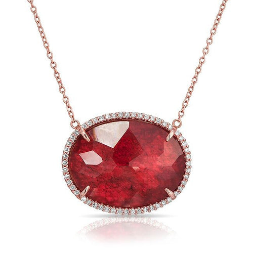 14KT Rose Gold Bright Ruby Diamond Oval Necklace