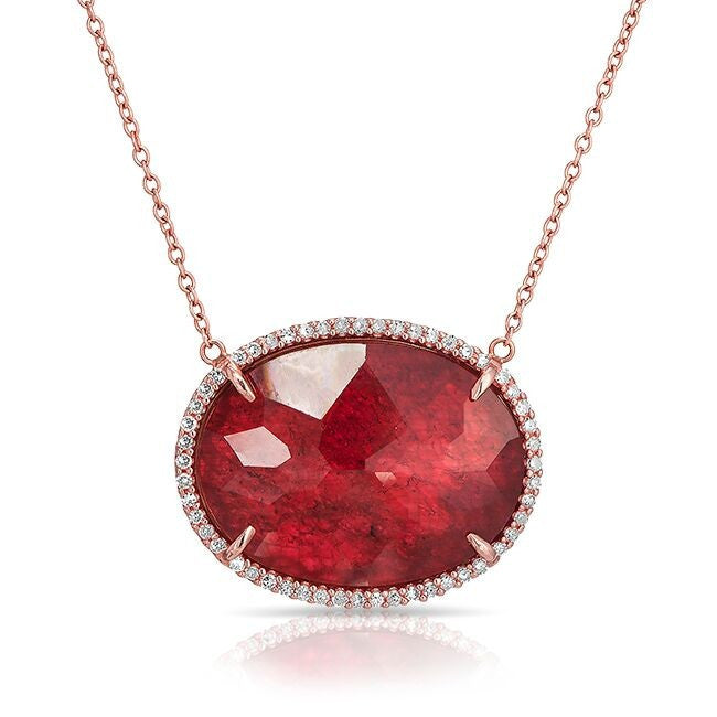14KT Rose Gold Bright Ruby Diamond Oval Necklace