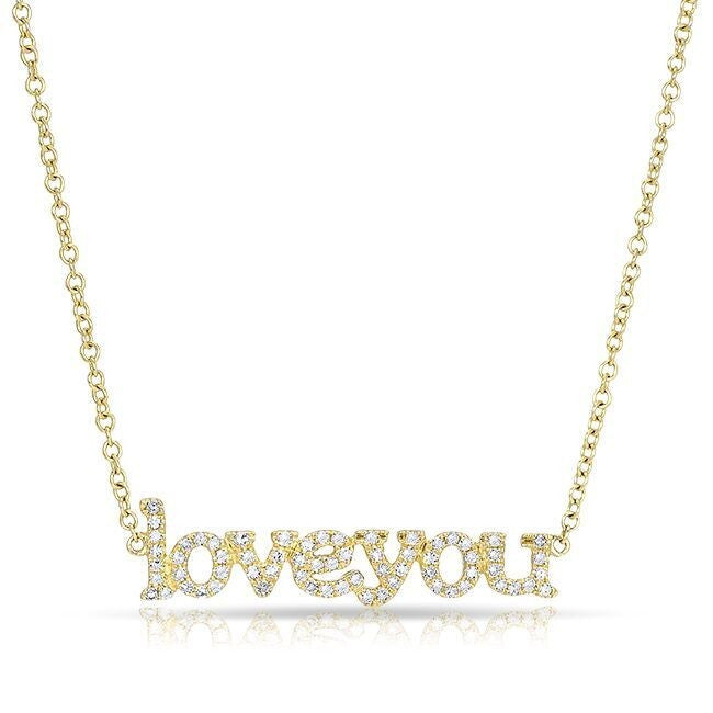 14KT Yellow Gold Diamond Love You Necklace