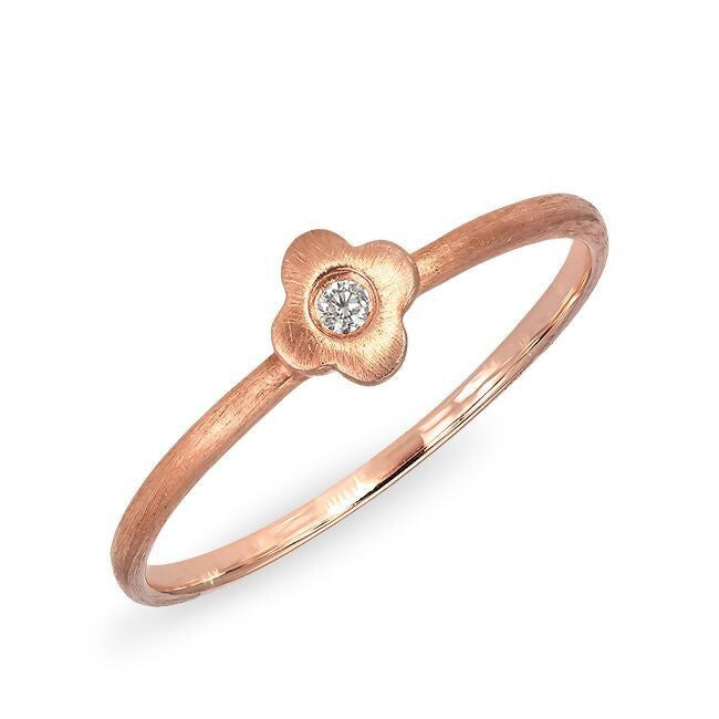 14KT Rose Gold Diamond Mini Daisy Flower Solitaire Ring