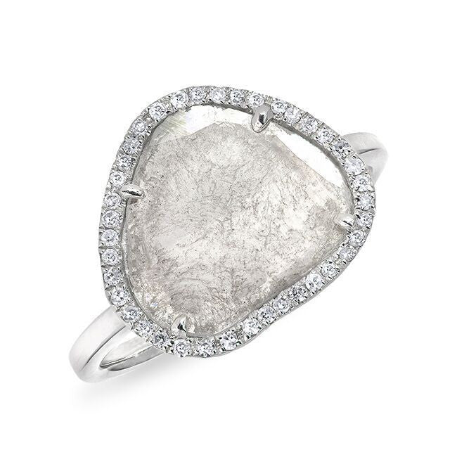 14KT White Gold Organic Diamond Slice Ring