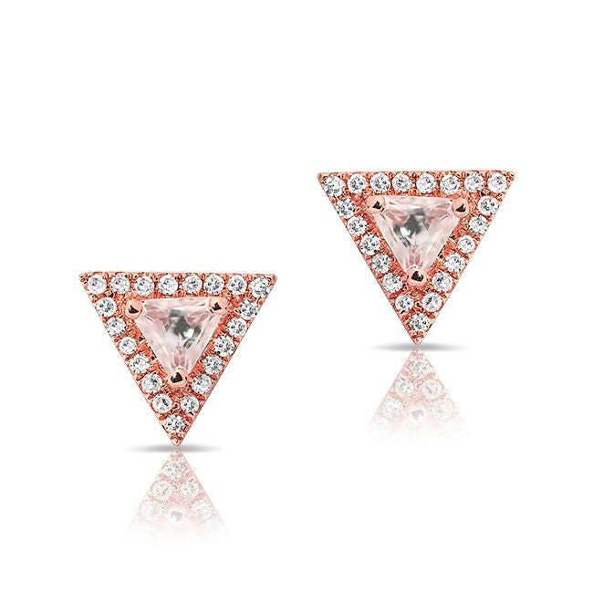 14KT Rose Gold White Topaz Triangle Diamond Stud Earrings